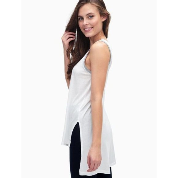 SPLENDID Very Light Jersey Extreme Hi-Lo  Tank Top WHITE Grey Trim ST10888 ( M ) - Picture 3 of 3